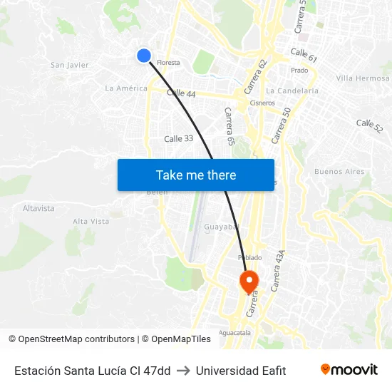 Estación Santa Lucía Cl 47dd to Universidad Eafit map
