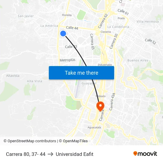 Carrera 80, 37- 44 to Universidad Eafit map