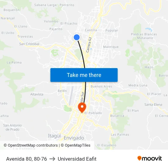 Avenida 80, 80-76 to Universidad Eafit map
