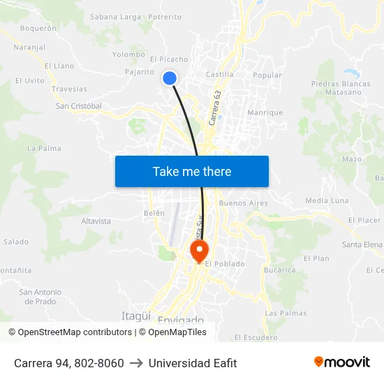 Carrera 94, 802-8060 to Universidad Eafit map