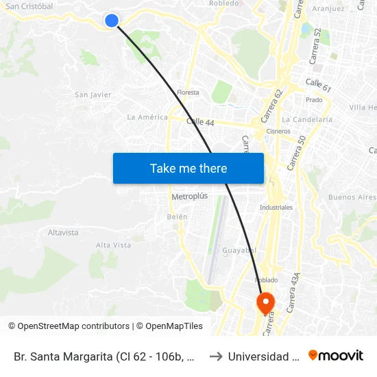 Br. Santa Margarita (Cl 62 - 106b, Medellín) to Universidad Eafit map