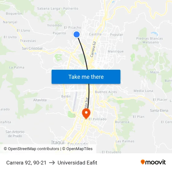 Carrera 92, 90-21 to Universidad Eafit map