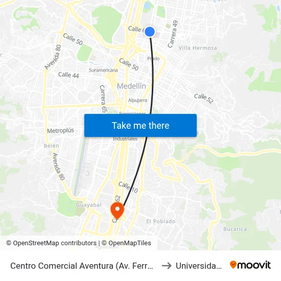 Centro Comercial Aventura (Av. Ferrocarril - Cl 67) to Universidad Eafit map