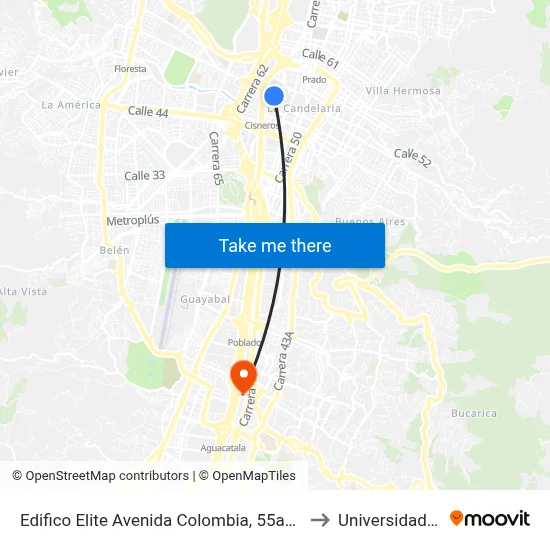 Edifico Elite Avenida Colombia, 55a60-55a104 to Universidad Eafit map