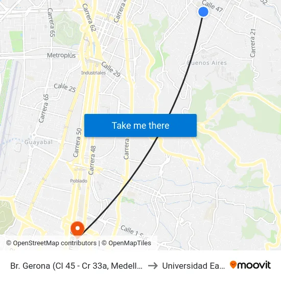Br. Gerona (Cl 45 - Cr 33a, Medellín) to Universidad Eafit map