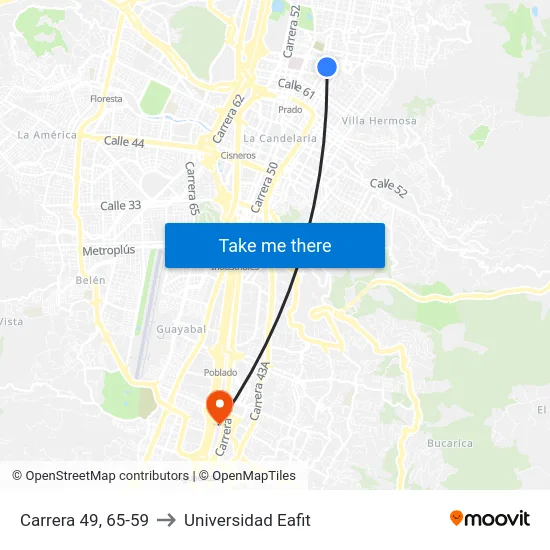 Carrera 49, 65-59 to Universidad Eafit map