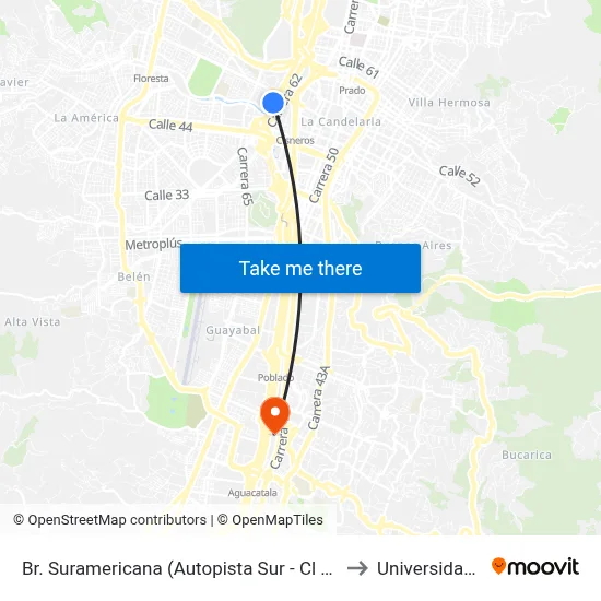 Br. Suramericana (Autopista Sur - Cl 49a, Medellín) to Universidad Eafit map