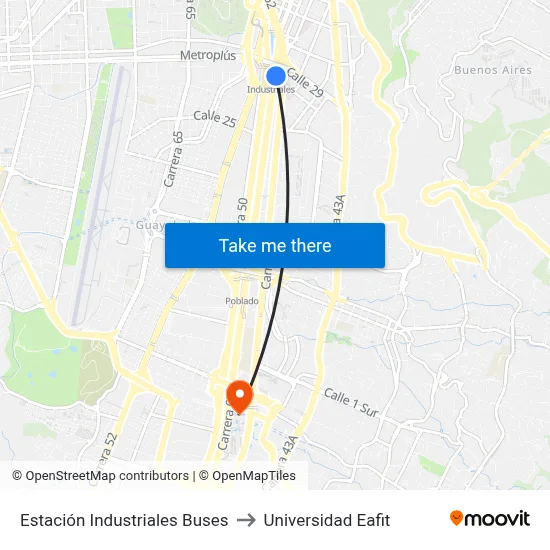 Estación Industriales Buses to Universidad Eafit map