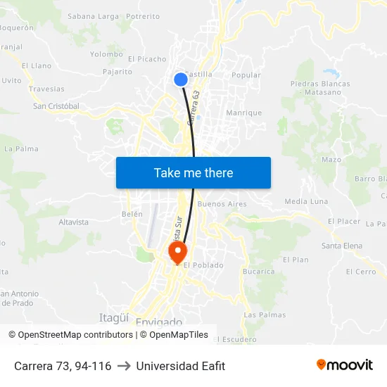 Carrera 73, 94-116 to Universidad Eafit map