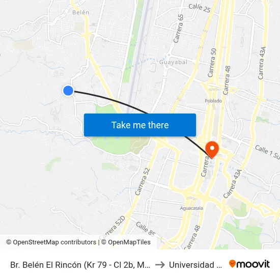 Br. Belén El Rincón (Kr 79 - Cl 2b, Medellín) to Universidad Eafit map