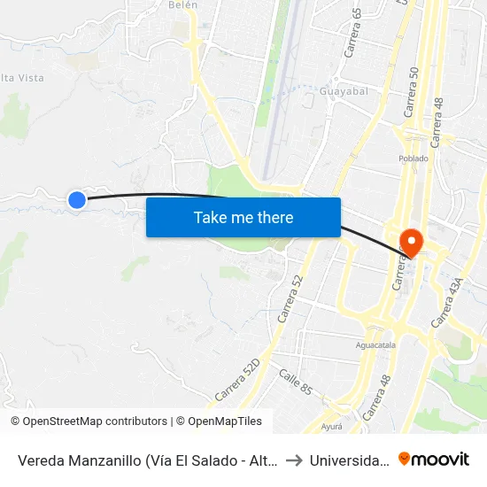 Vereda Manzanillo (Vía El Salado - Altavista, Medellín) to Universidad Eafit map