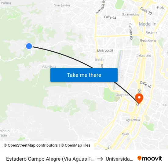 Estadero Campo Alegre (Vía Aguas Frías, Medellín) to Universidad Eafit map