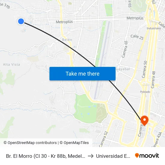 Br. El Morro (Cl 30 - Kr 88b, Medellín) to Universidad Eafit map
