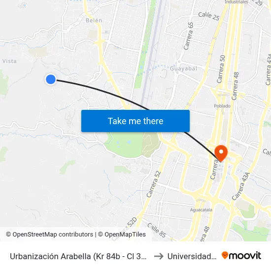 Urbanización Arabella (Kr 84b - Cl 3d, Medellín) to Universidad Eafit map
