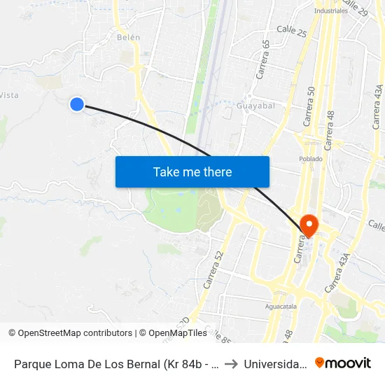 Parque Loma De Los Bernal (Kr 84b - Cl 4a, Medellín) to Universidad Eafit map