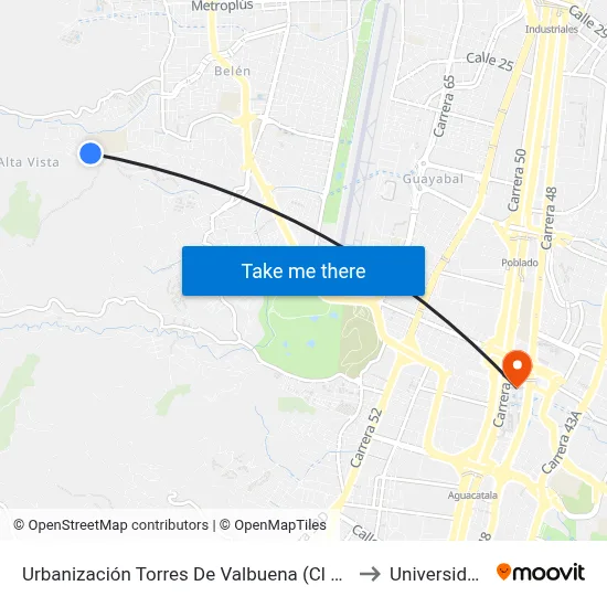 Urbanización Torres De Valbuena (Cl 8 - Kr 84f, Medellín) to Universidad Eafit map