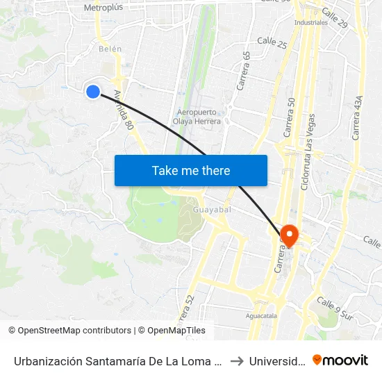Urbanización Santamaría De La Loma (Kr 81 - Cl 15, Medellín) to Universidad Eafit map