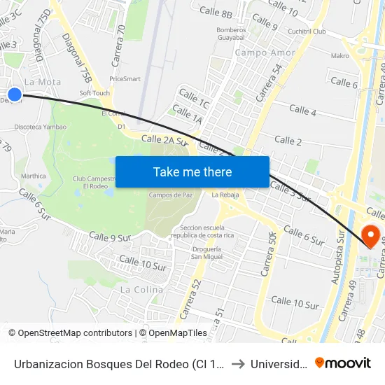 Urbanizacion Bosques Del Rodeo (Cl 1 Sur - Kr 77a, Medellín) to Universidad Eafit map