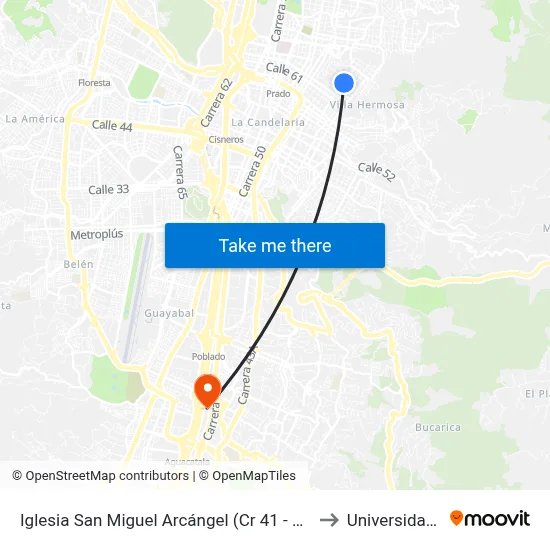 Iglesia San Miguel Arcángel (Cr 41 - Cl 64, Medellín) to Universidad Eafit map