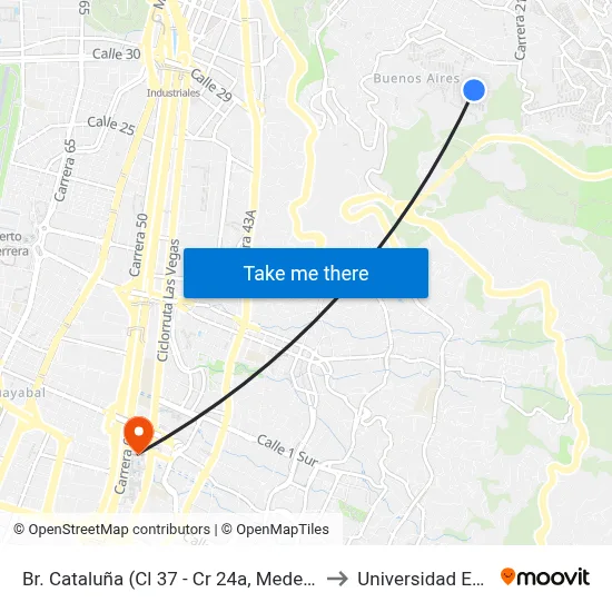 Br. Cataluña (Cl 37 - Cr 24a, Medellín) to Universidad Eafit map