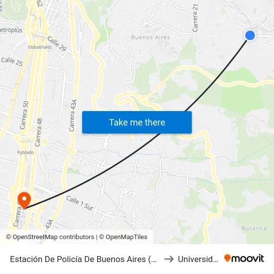 Estación De Policía De Buenos Aires (Cl 49 - Cr 9b, Medellín) to Universidad Eafit map