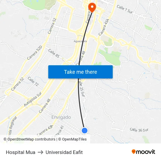 Hospital Mua to Universidad Eafit map