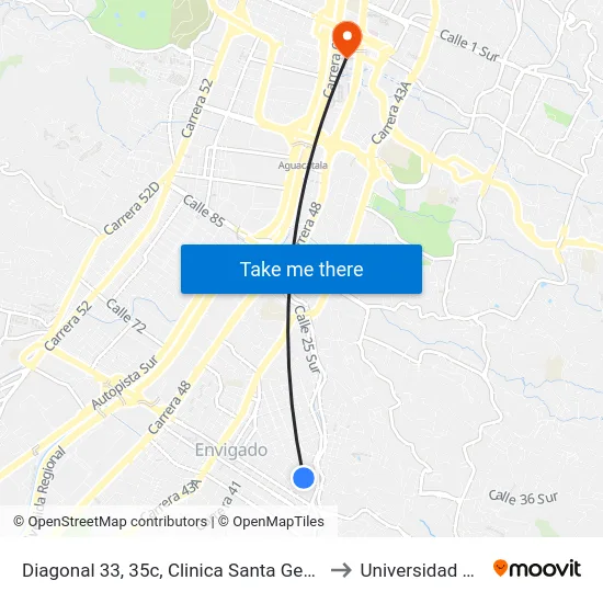 Diagonal 33, 35c, Clinica Santa Gertrudis to Universidad Eafit map