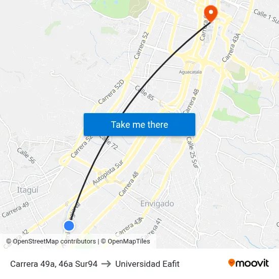 Carrera 49a, 46a Sur94 to Universidad Eafit map