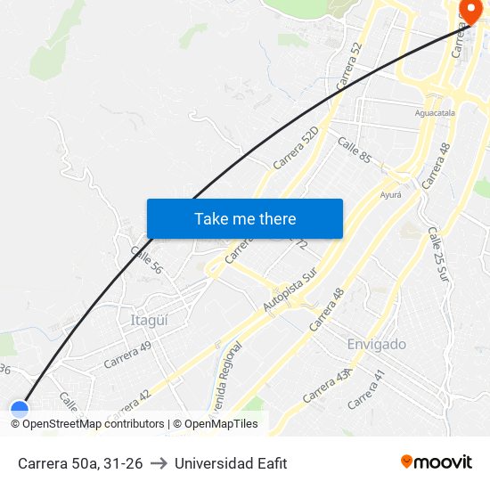 Carrera 50a, 31-26 to Universidad Eafit map