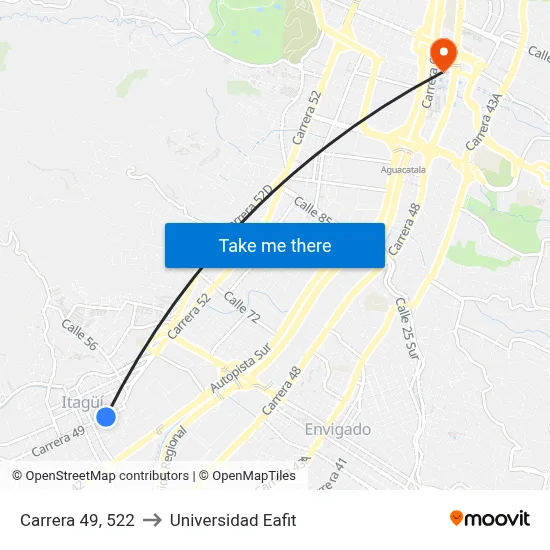 Carrera 49, 522 to Universidad Eafit map