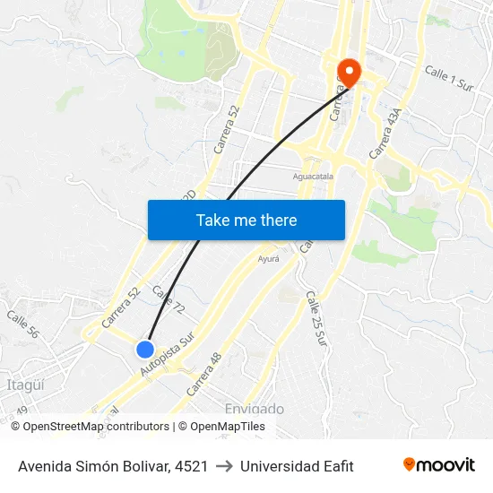 Avenida Simón Bolivar, 4521 to Universidad Eafit map