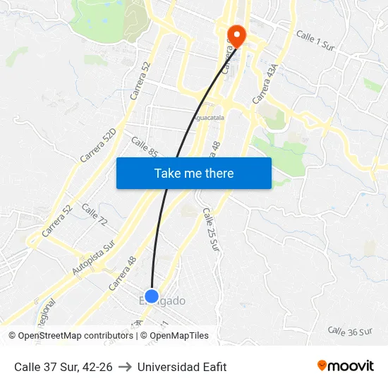 Calle 37 Sur, 42-26 to Universidad Eafit map