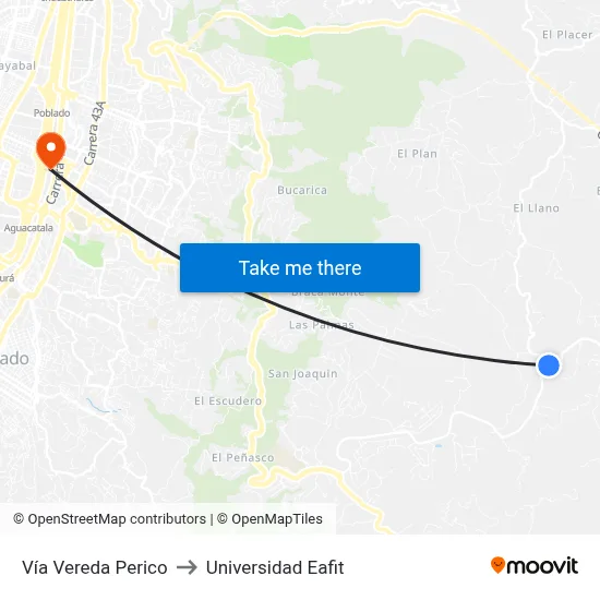 Vía Vereda Perico to Universidad Eafit map