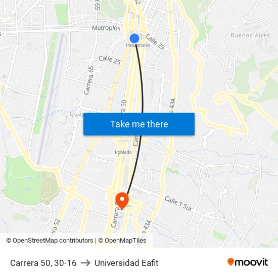 Carrera 50, 30-16 to Universidad Eafit map