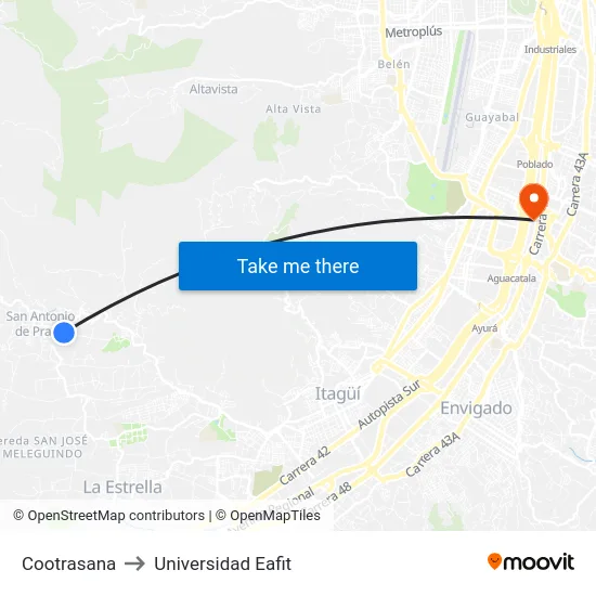Cootrasana to Universidad Eafit map