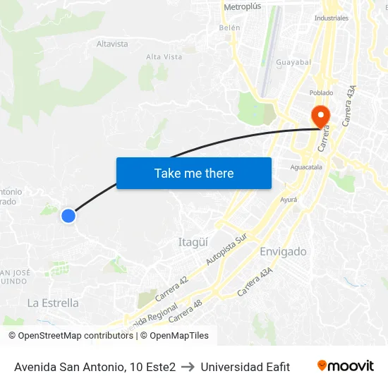 Avenida San Antonio, 10 Este2 to Universidad Eafit map