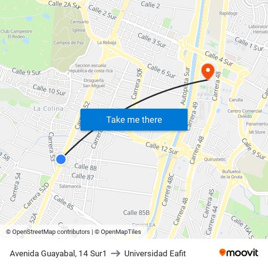 Avenida Guayabal, 14 Sur1 to Universidad Eafit map