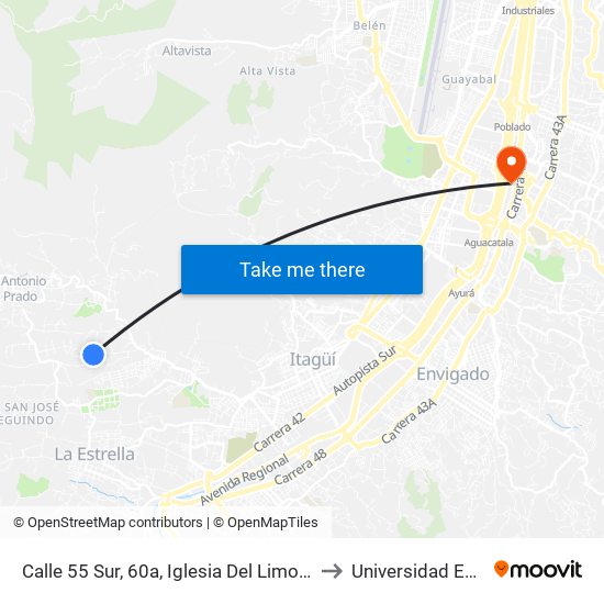 Calle 55 Sur, 60a, Iglesia Del Limonar to Universidad Eafit map