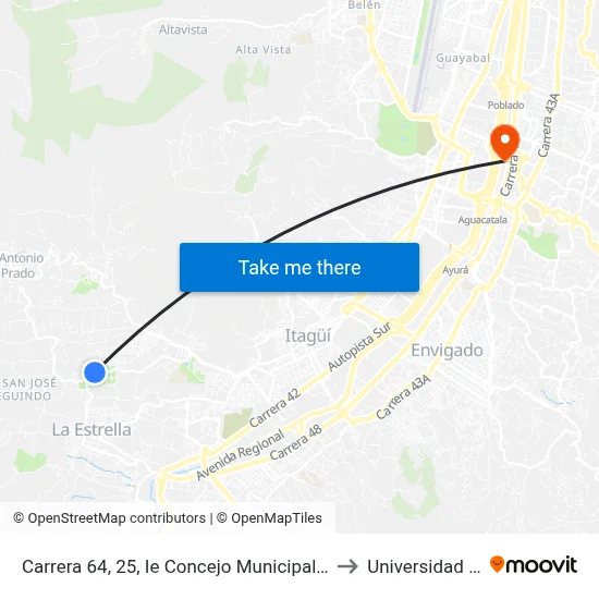 Carrera 64, 25, Ie Concejo Municipal De Itagüí to Universidad Eafit map