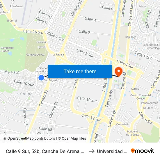 Calle 9 Sur, 52b, Cancha De Arena El Rodeo to Universidad Eafit map