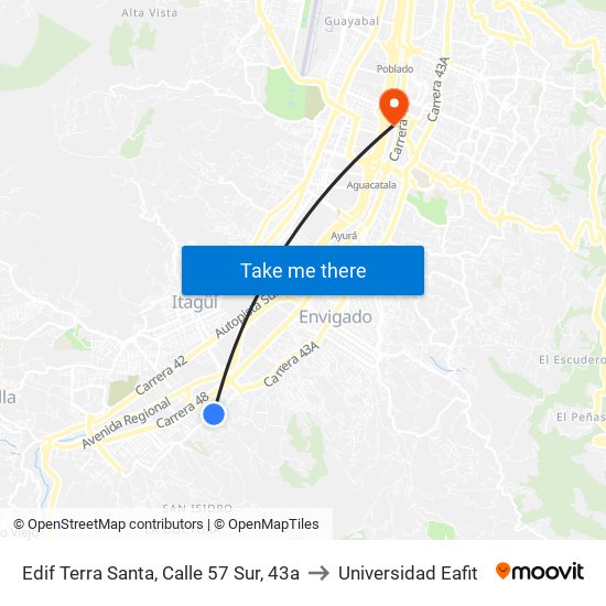 Edif Terra Santa, Calle 57 Sur, 43a to Universidad Eafit map