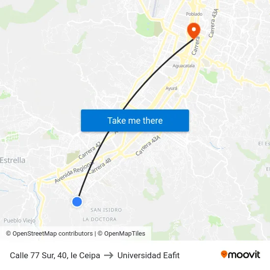 Calle 77 Sur, 40, Ie Ceipa to Universidad Eafit map
