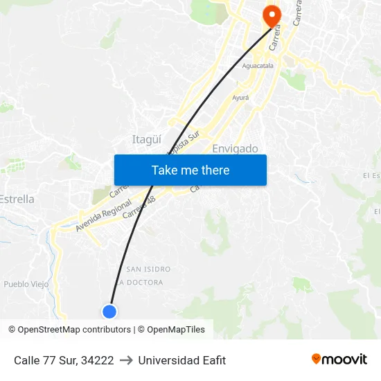 Calle 77 Sur, 34222 to Universidad Eafit map