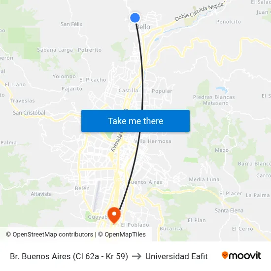 Br. Buenos Aires (Cl 62a - Kr 59) to Universidad Eafit map