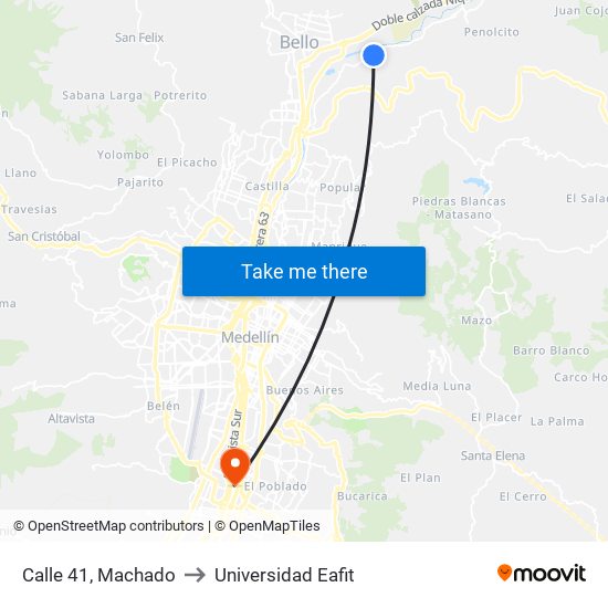 Calle 41, Machado to Universidad Eafit map