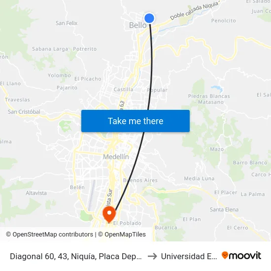 Diagonal 60, 43, Niquía, Placa Deportiva to Universidad Eafit map