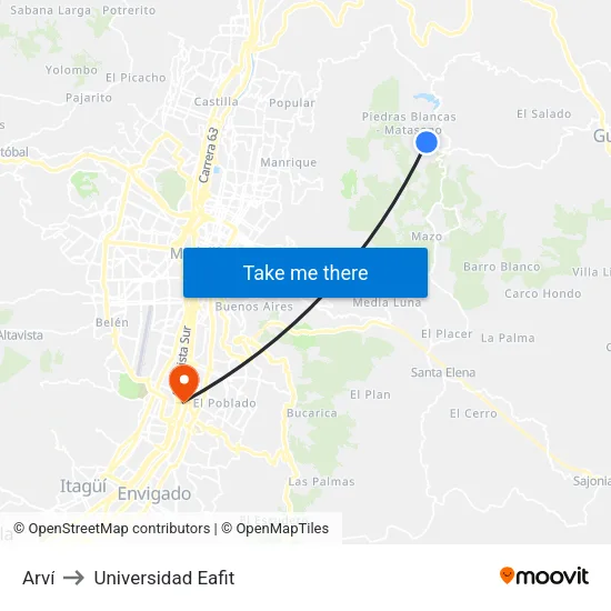 Arví to Universidad Eafit map