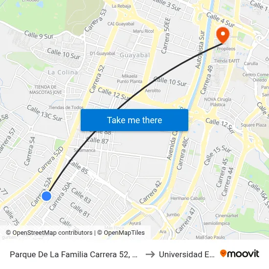 Parque De La Familia Carrera 52, 78-94 to Universidad Eafit map