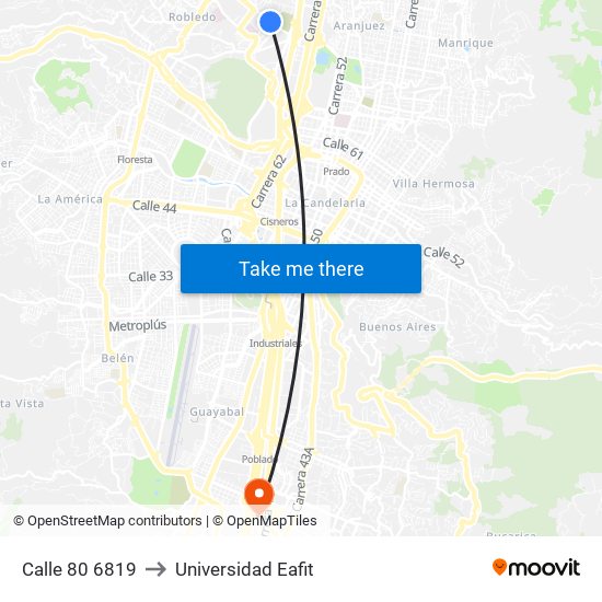 Calle 80 6819 to Universidad Eafit map