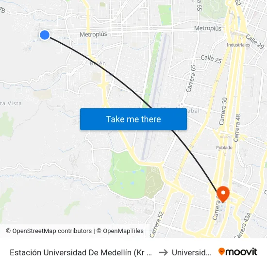 Estación Universidad De Medellín (Kr 87 - Cl 30, Medellín) to Universidad Eafit map